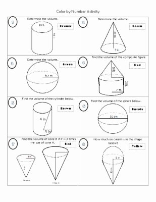 Volume Of Sphere Worksheet Best Of Volume Of Cylinders Cones and Spheres Color by Number