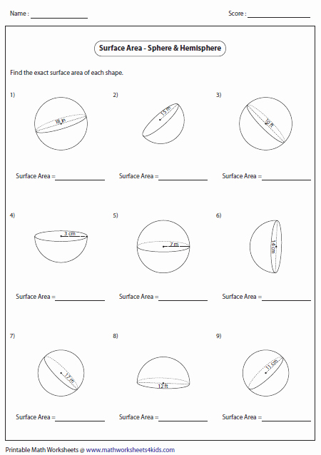 Volume Of Sphere Worksheet Elegant Surface area Worksheets