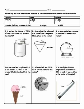 Volume Of Spheres Worksheet Best Of Cylinder Cone and Sphere Volume Worksheet by Kelbelle418