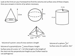 volume and surface area of spheres pyramids cones and frustrums