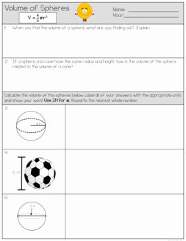 Volume Of Spheres Worksheet New Volume Of Spheres Worksheets by the Clever Clover