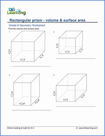 Volume Rectangular Prism Worksheet Best Of Grade 6 Math Worksheet Geometry Volume &amp; Surface area