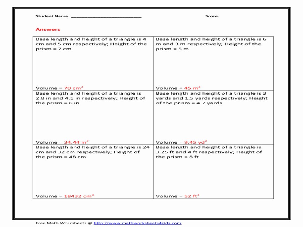 Volume Word Problems Worksheet Awesome Volume and Surface area A Triangular Prism Worksheet