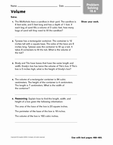 Volume Word Problems Worksheet Awesome Volume Problem solving 18 6 Worksheet for 4th 6th