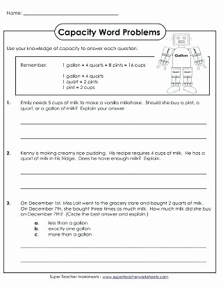 Volume Word Problems Worksheet Unique Volume and Capacity Problem solving Worksheets Grade 7