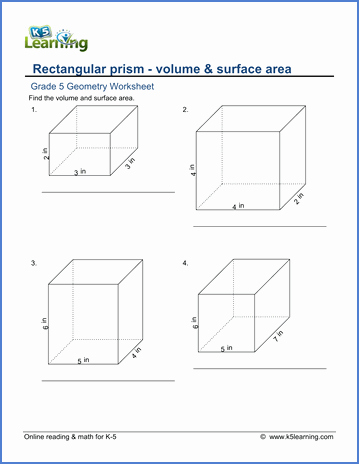 Volumes Of Prisms Worksheet Lovely Grade 5 Math Worksheets Volume &amp; Surface area Of