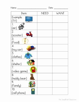 Wants and Needs Worksheet Fresh Needs Vs Wants Color In Worksheet and Anchor Chart