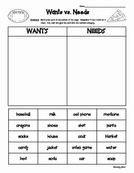 Wants and Needs Worksheet Inspirational Wants Vs Needs Economics sorting Worksheet by 4 Little