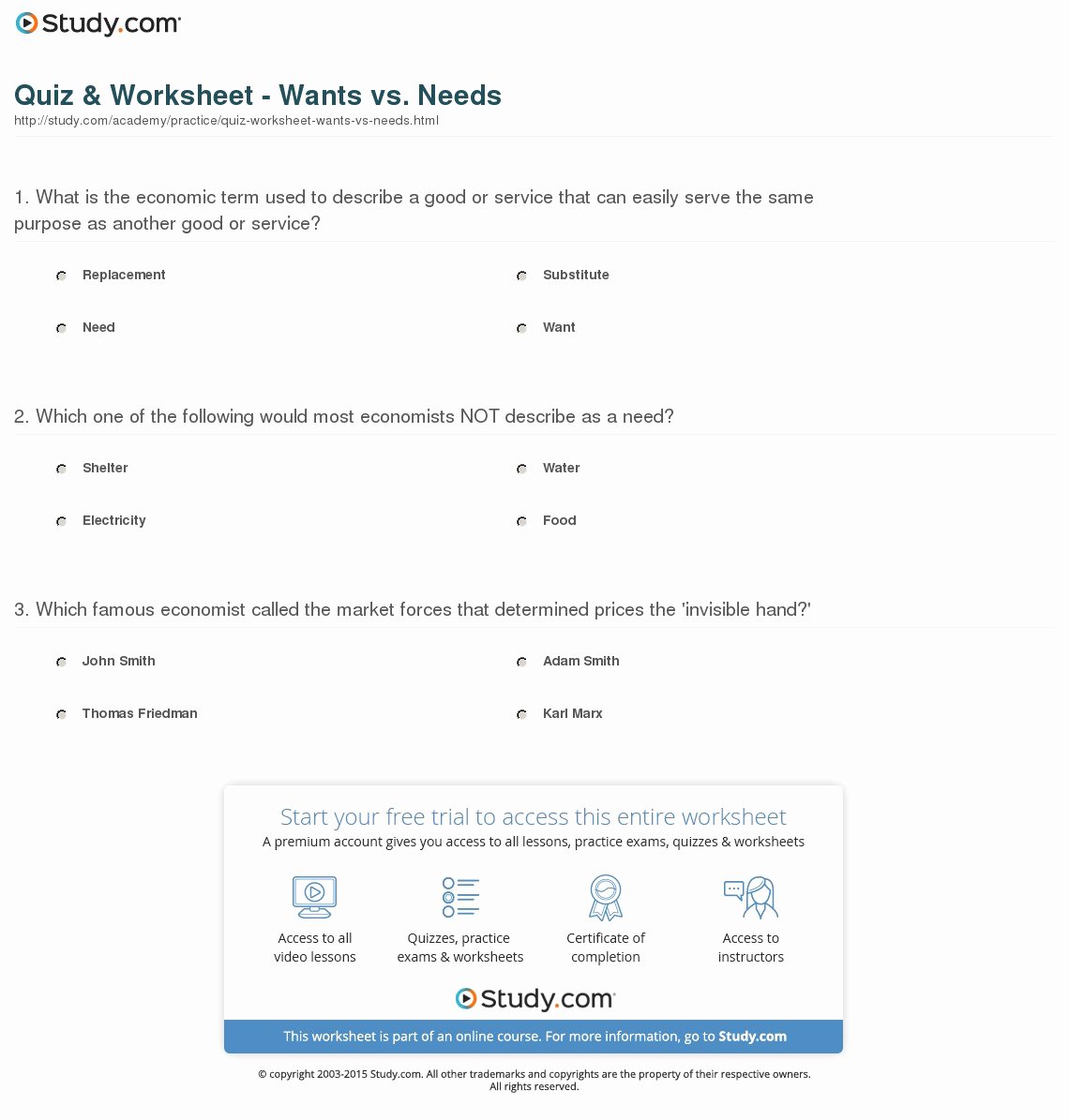 Wants Vs Needs Worksheet Elegant Quiz &amp; Worksheet Wants Vs Needs