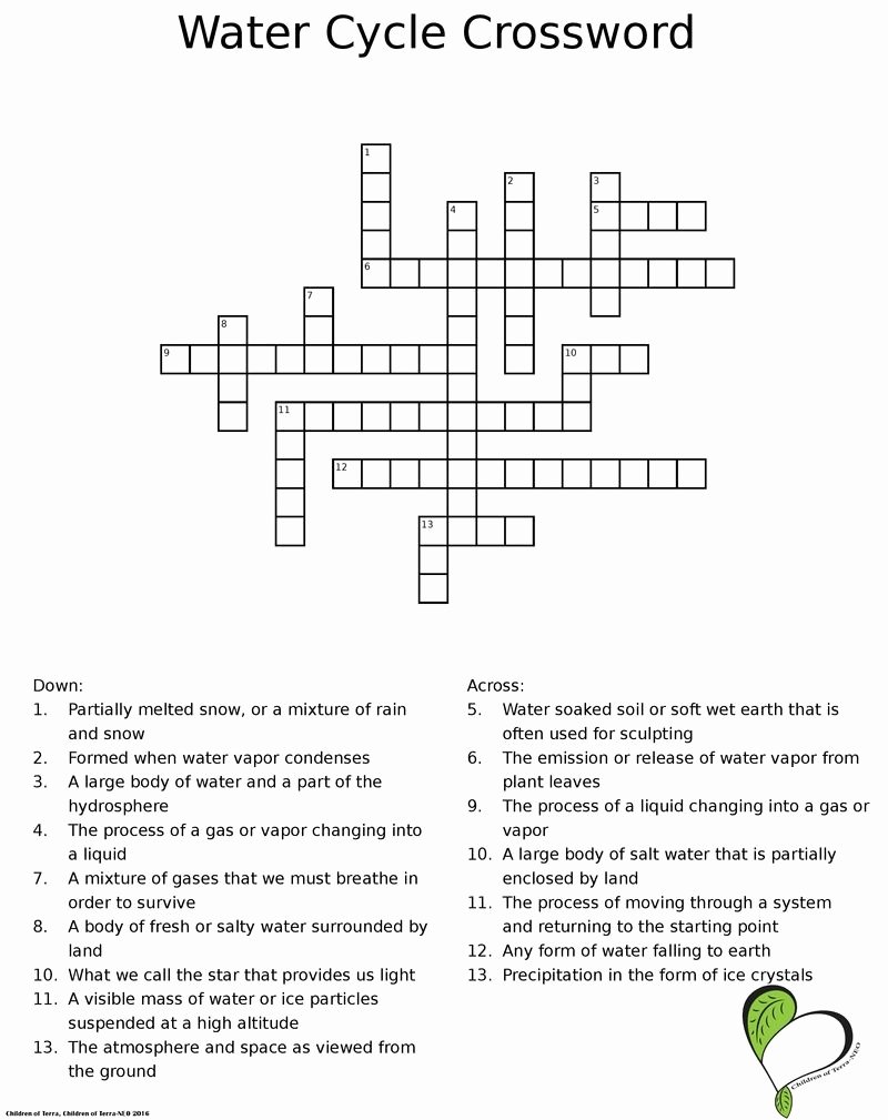 Water Cycle Worksheet Answer Key Awesome Water Cycle Crossword Puzzle Great for Environmental