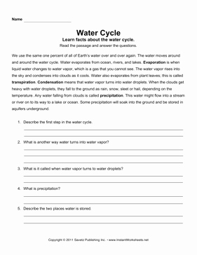 Water Cycle Worksheet Pdf Inspirational Water Cycle Prehension