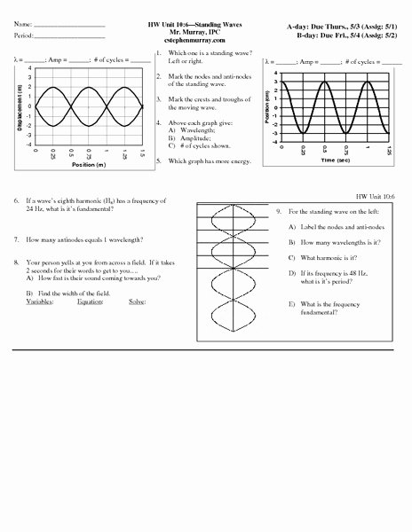 Wave Review Worksheet Answer Key Lovely Hw Unit 10 6 Standing Waves Worksheet for 9th 12th Grade