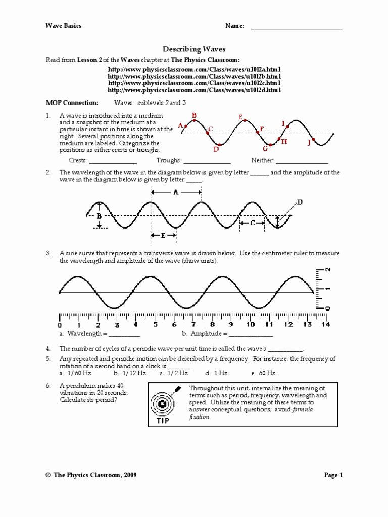 Wave Review Worksheet Answer Key New Wave Basics Worksheet Answers
