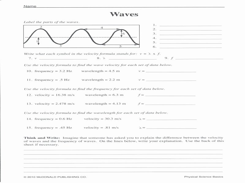 Wave Worksheet Answer Key Elegant Wave Worksheet 1 Answers Free Printable Worksheets