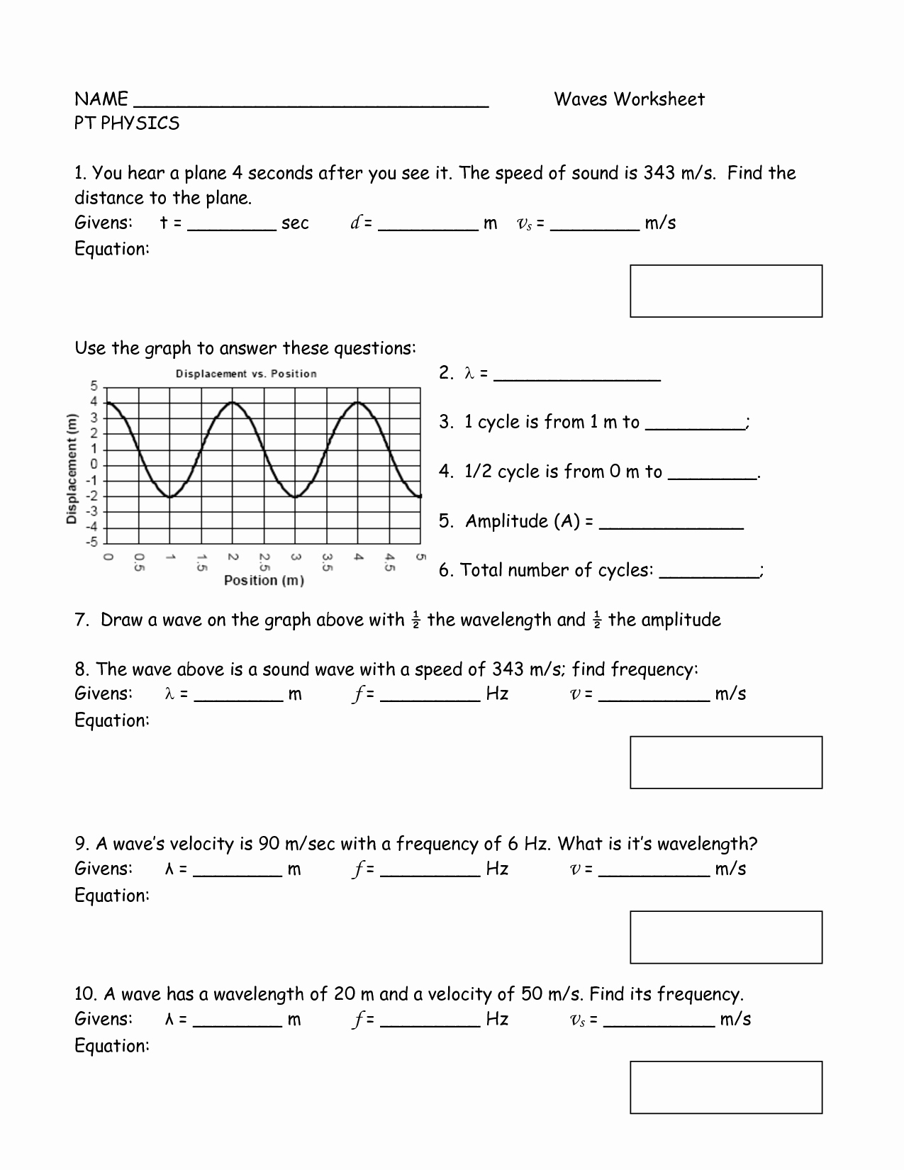 Wave Worksheet Answer Key Inspirational 16 Best Of Wave Equations Worksheet Wave Equation