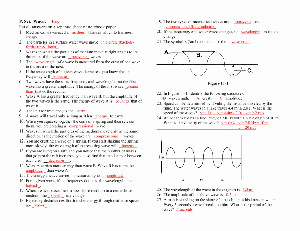 50 Waves Review Worksheet Answer Key