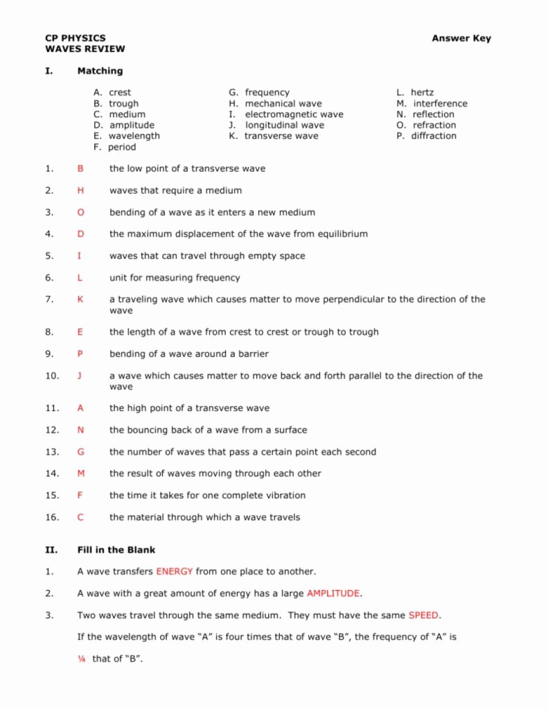 Waves Review Worksheet Answer Key Inspirational Modification Template Of Cp Physics Brookwood High School