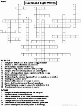 Waves Review Worksheet Answer Key Inspirational Properties Of sound and Light Waves Worksheet Crossword