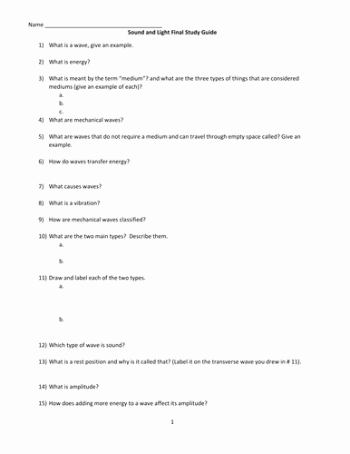 Waves Review Worksheet Answer Key Lovely Note Taking Worksheet Waves sound and Light Answer Key