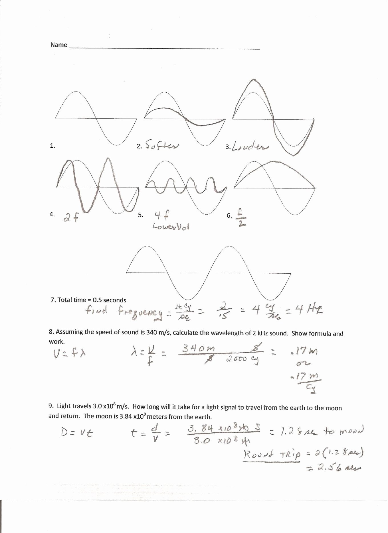 Waves Worksheet 1 Answers Lovely Light Waves Chem Worksheet 5 1 Answer Key