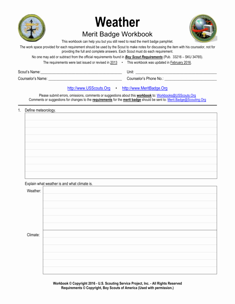 Weather Merit Badge Worksheet Best Of Weather Us Scouting Service Project