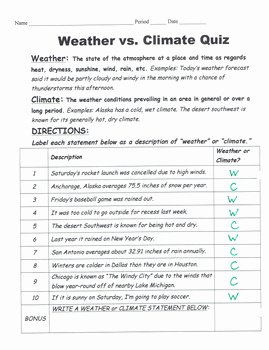 Weather Vs Climate Worksheet New Climate Vs Weather Quiz by Bigbrainofscience