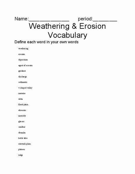 Weathering and Erosion Worksheet Beautiful Weathering and Erosion Worksheet for 7th 12th Grade