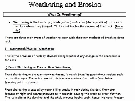 Weathering and Erosion Worksheet Best Of Weathering &amp; Erosion Information Pack Worksheet Ideal
