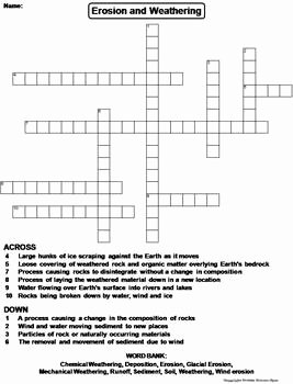 Weathering and Erosion Worksheet Best Of Weathering and Erosion Worksheet Crossword Puzzle by