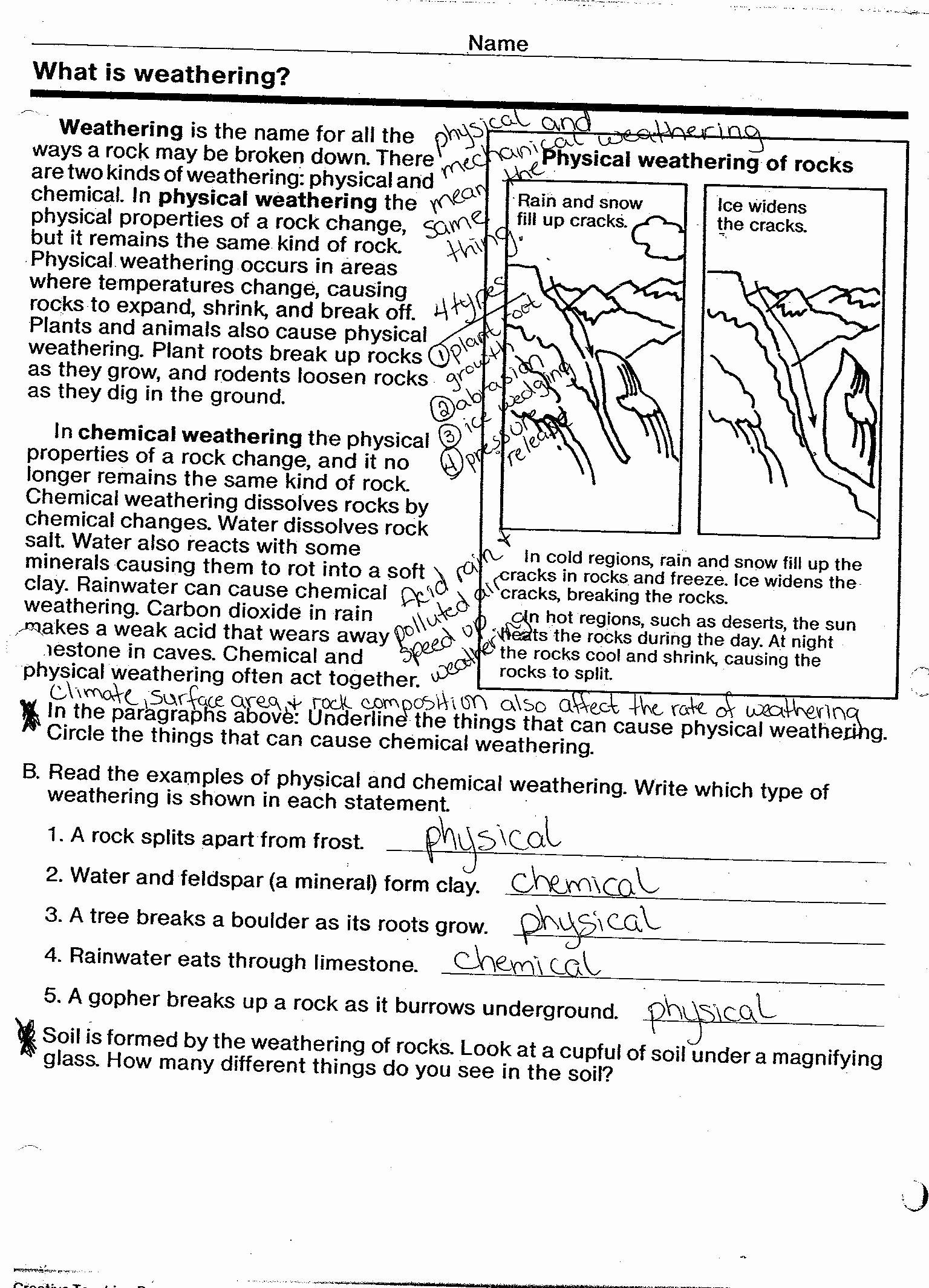 Weathering and Erosion Worksheet Inspirational Weathering and Erosion Worksheets 4th Grade the Best