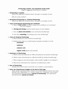 Weathering Erosion and Deposition Worksheet Elegant Weathering Erosion and Deposition Study Guide 8th 10th