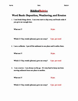 Weathering Erosion and Deposition Worksheet Unique Weathering Erosion and Deposition Riddles by Breigh