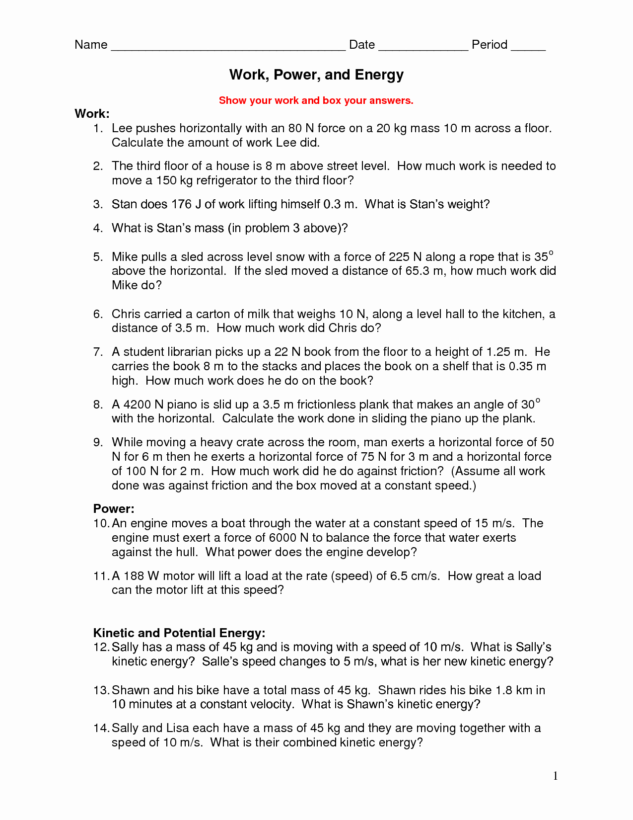 Work and Energy Worksheet Answers Beautiful 10 Best Of Work Energy and Power Worksheet
