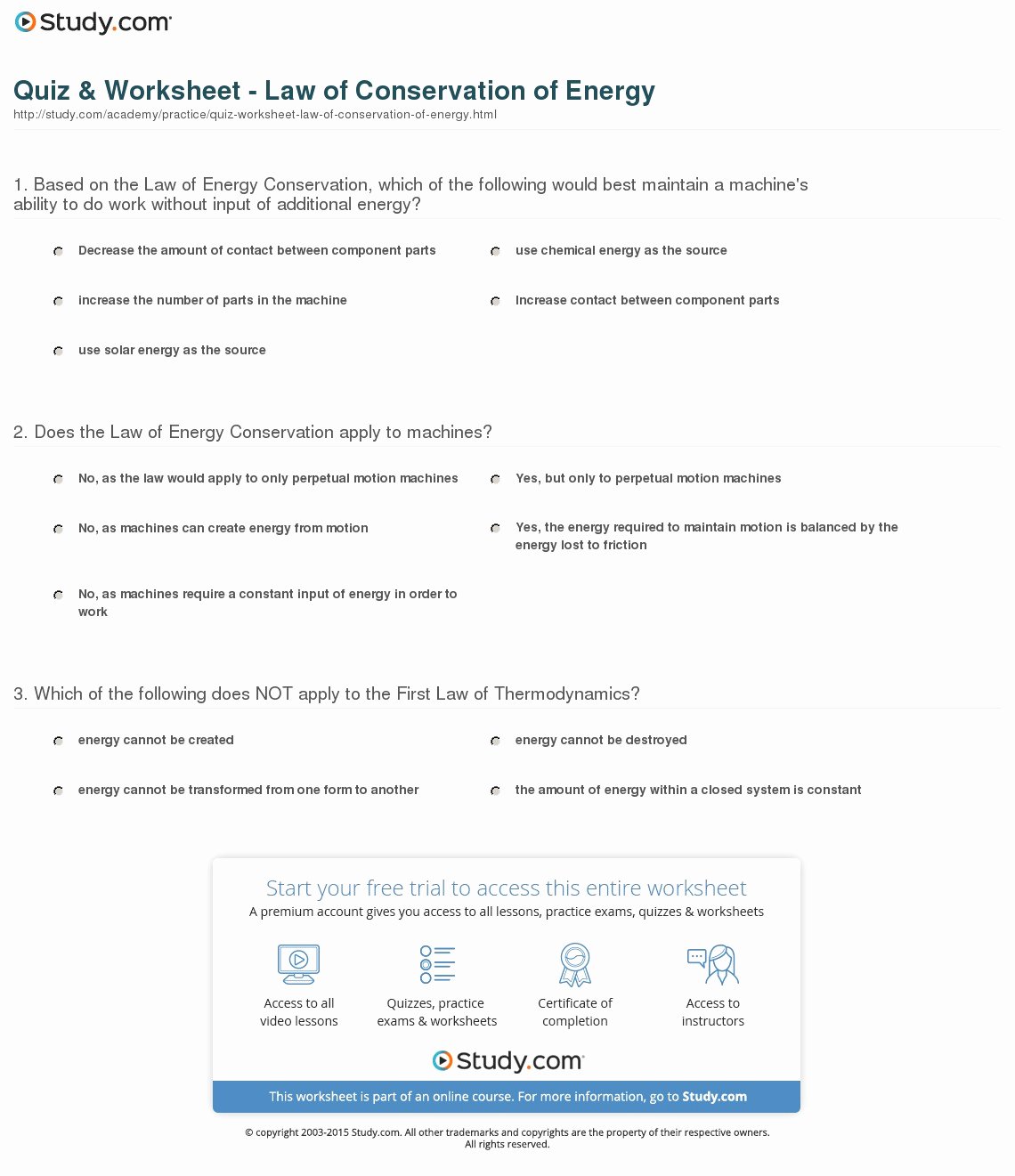 Work and Energy Worksheet Answers Lovely Quiz &amp; Worksheet Law Of Conservation Of Energy