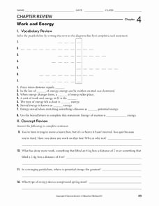 Work and Energy Worksheet Awesome Work and Energy Worksheet for 6th 12th Grade