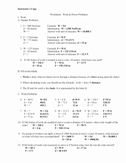 Work and Energy Worksheet Awesome Work and Power Problems