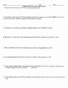 Work and Energy Worksheet Beautiful Work Power and Energy Practice Problems by Mrs K Science