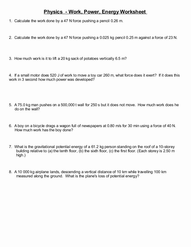 Work and Energy Worksheet Best Of Worksheet More Simple Work and Energy Problems