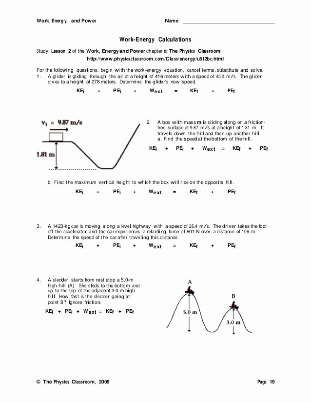 Work Power And Energy Worksheet