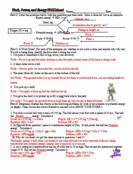 Work Energy and Power Worksheet Beautiful Work Power Potential and Kinetic Energy Practice