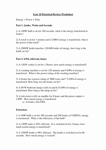 Work Energy and Power Worksheet Inspirational Electrical Power Worksheet by Hopephilippa