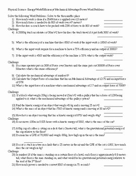 Work Energy and Power Worksheet Lovely Physical Science Work Power Energy Efficiency Mechanical