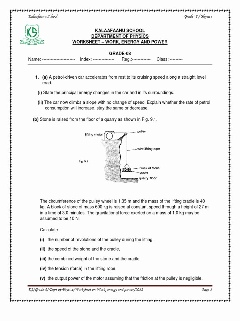 50 Work Energy And Power Worksheet