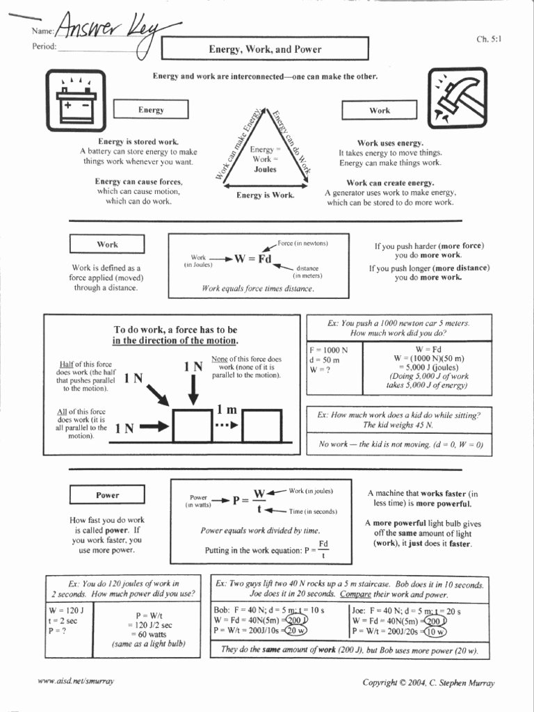 Work Power and Energy Worksheet Awesome Energy Work Power Worksheet Answer Key