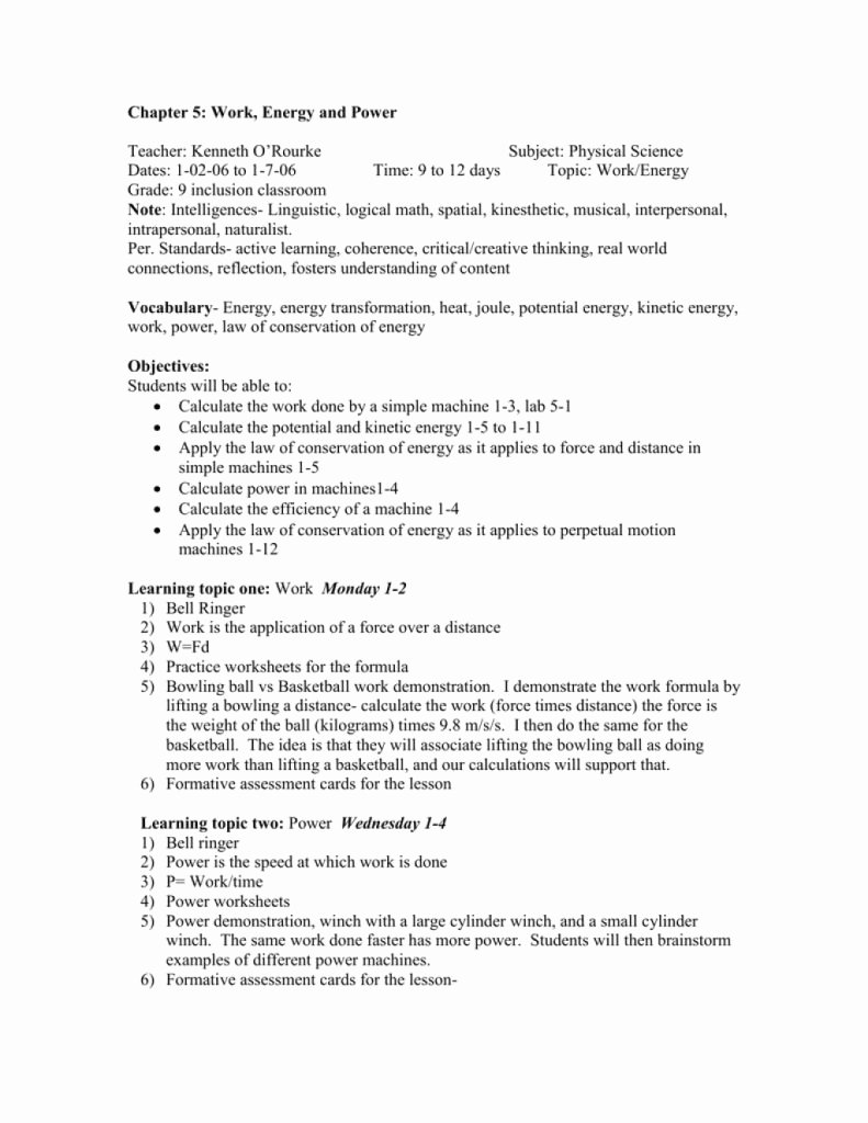 Work Power and Energy Worksheet Elegant Cool Chapter Work Energy and Power E Example From by