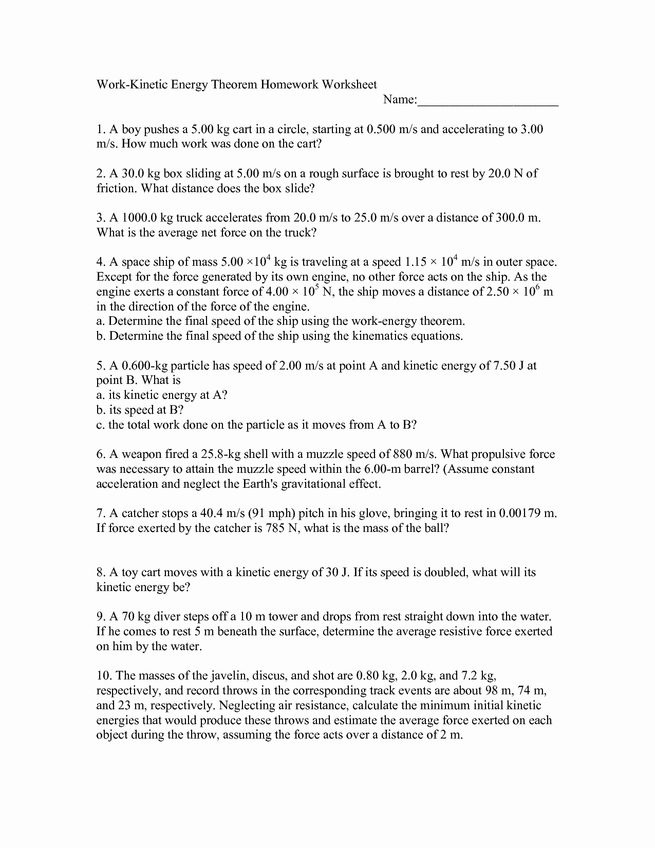 Work Power Energy Worksheet Awesome 7 Best Of Work and Power Worksheet Answers Work