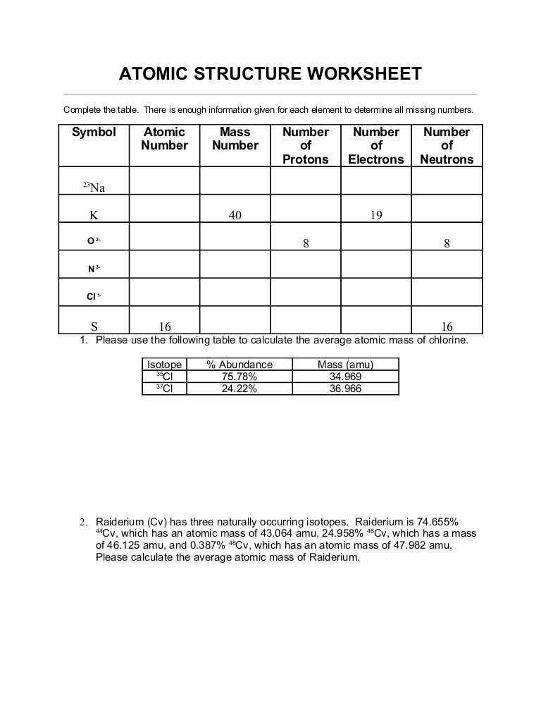 Worksheet atomic Structure Answers Best Of atomic Structure with Nuc Worksheet