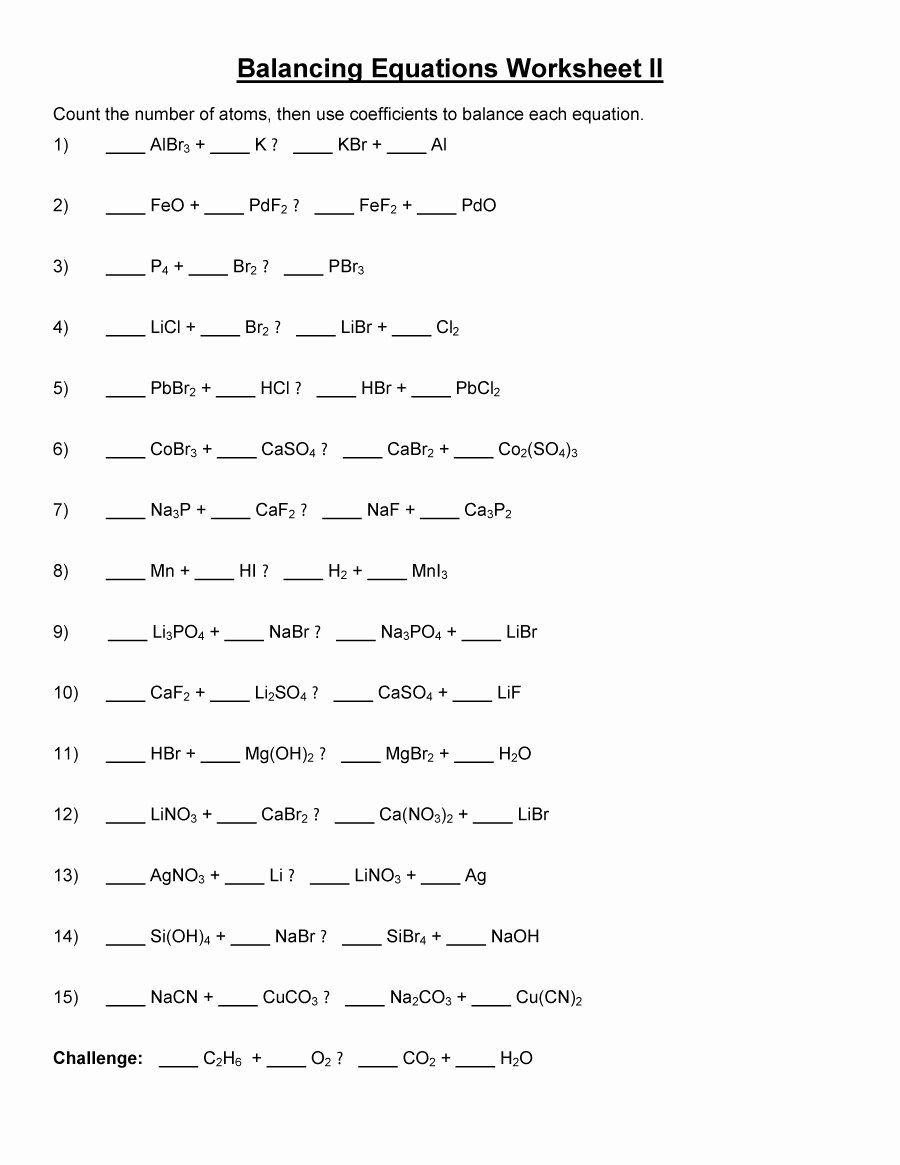 Worksheet Balancing Equations Answers New 49 Balancing Chemical Equations Worksheets [with Answers]
