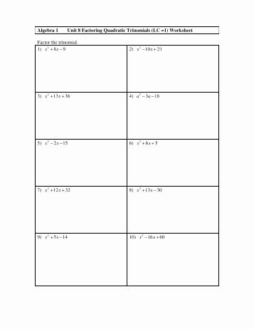 Worksheet Factoring Trinomials Answers Best Of Factoring Trinomials A 1 Worksheet Worksheets Tutsstar