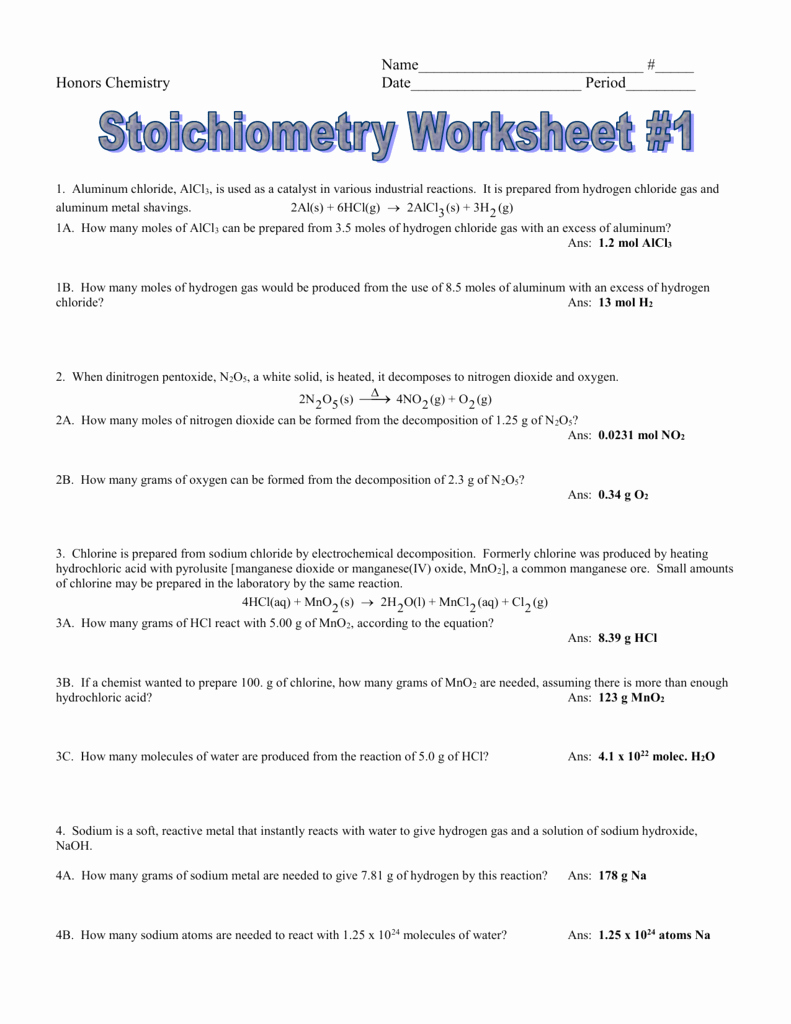 Worksheet for Basic Stoichiometry Answer New Stoichiometry Worksheet 1